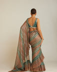 Pre Draped Mud Green Multicolor Saree Set