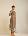 Mud Green Round Neck Straight Kurta Pant Set