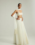 Off White Skirt Set With Halter Neck Blouse