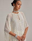Off White Pearl Drop Kaftaan Set