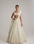 Off White Mirror And Pearl Drop Bridal Lehenga Set