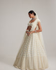 Off White Mirror And Pearl Drop Bridal Lehenga Set With Veil
