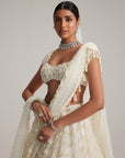 Off White Mirror And Pearl Drop Bridal Lehenga Set With Veil