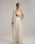 Pearl White Dense Drop Draped Skirt Set