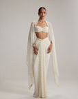 Pearl White Dense Drop Draped Skirt Set