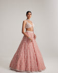 Dusty Rose Organza Long Pearl Tassels Lehenga Set