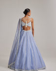 Dew Blue Linear Mirror Organza Lehenga Set