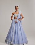 Dew Blue Linear Mirror Organza Lehenga Set
