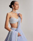 Dew Blue Linear Mirror Organza Lehenga Set