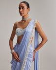 Dew Blue Satin Draped Saree Set