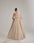 Light Beige Dense Mirror And Pearl Lehenga Set With Double Dupatta And Veil