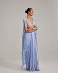 Dew Blue Cape And Satin Draped Skirt Set
