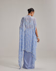Dew Blue Cape And Satin Draped Skirt Set