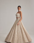 Light Beige Dense Mirror And Pearl Corset Lehenga Set