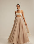 Light Beige Skirt Set With Halter Neck Blouse