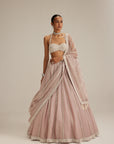 Ash Pink Linear Embroidered Organza Lehenga Set