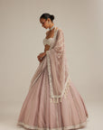 Ash Pink Linear Embroidered Organza Lehenga Set