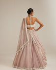 Ash Pink Linear Embroidered Organza Lehenga Set