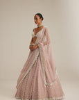 Ash Pink Pearl Drop Organza Lehenga Set