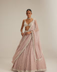 Ash Pink Pearl Drop Organza Lehenga Set