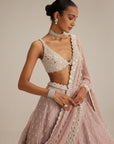 Ash Pink Pearl Drop Organza Lehenga Set