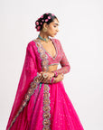 Fuschia Silk Organza Lehenga Set