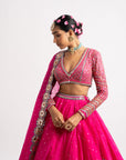 Fuschia Silk Organza Lehenga Set