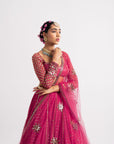Deep Coral Single Tier Lehenga Set