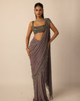 Metallic Grey Linear Draped Saree