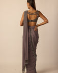Metallic Grey Linear Draped Saree