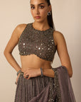 Metallic Grey Linear Lehenga Set