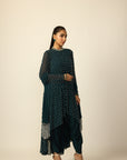Dark Teal Silver Drop Kurta With Stole