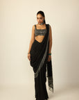 Black Georgette Tassel Saree