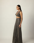 Metallic Grey Blouse Sharara Pant Set