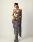 Metallic Grey Single Drop Draped Saree Set