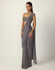 Metallic Grey Single Drop Draped Saree Set