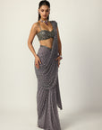 Metallic Grey Single Drop Draped Saree Set