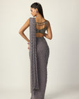 Metallic Grey Single Drop Draped Saree Set