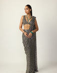 Metallic Grey Draped Saree Set