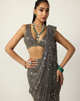Metallic Grey Draped Saree Set