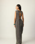 Metallic Grey Draped Saree Set