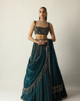 Dark Teal Linear Lehenga Set