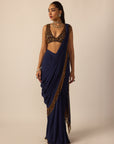 Deep Blue Georgette Tassel Saree