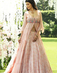 Blush Chiffon Embroidered Tiered Anarkali Set