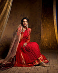 Attractive Red Embroidered Anarkali, Kurti, Izhaar & Dupatta Set