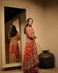 Red Tulle Heavily Emb Anarkali With Bustier