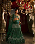 Pearl And Sequin Embroidered Emerald Green Lehenga