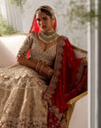 Ivory Hand Embroidered Lehenga With Two Deep Red Dupattas