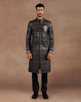 Antique Silver - Black Sherwani Set