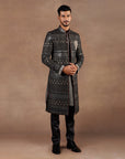 Antique Silver - Black Sherwani Set